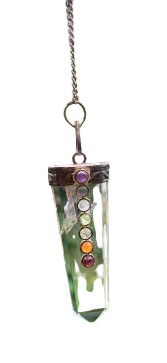 Clear Quartz With Chakra Faceted Pendulum