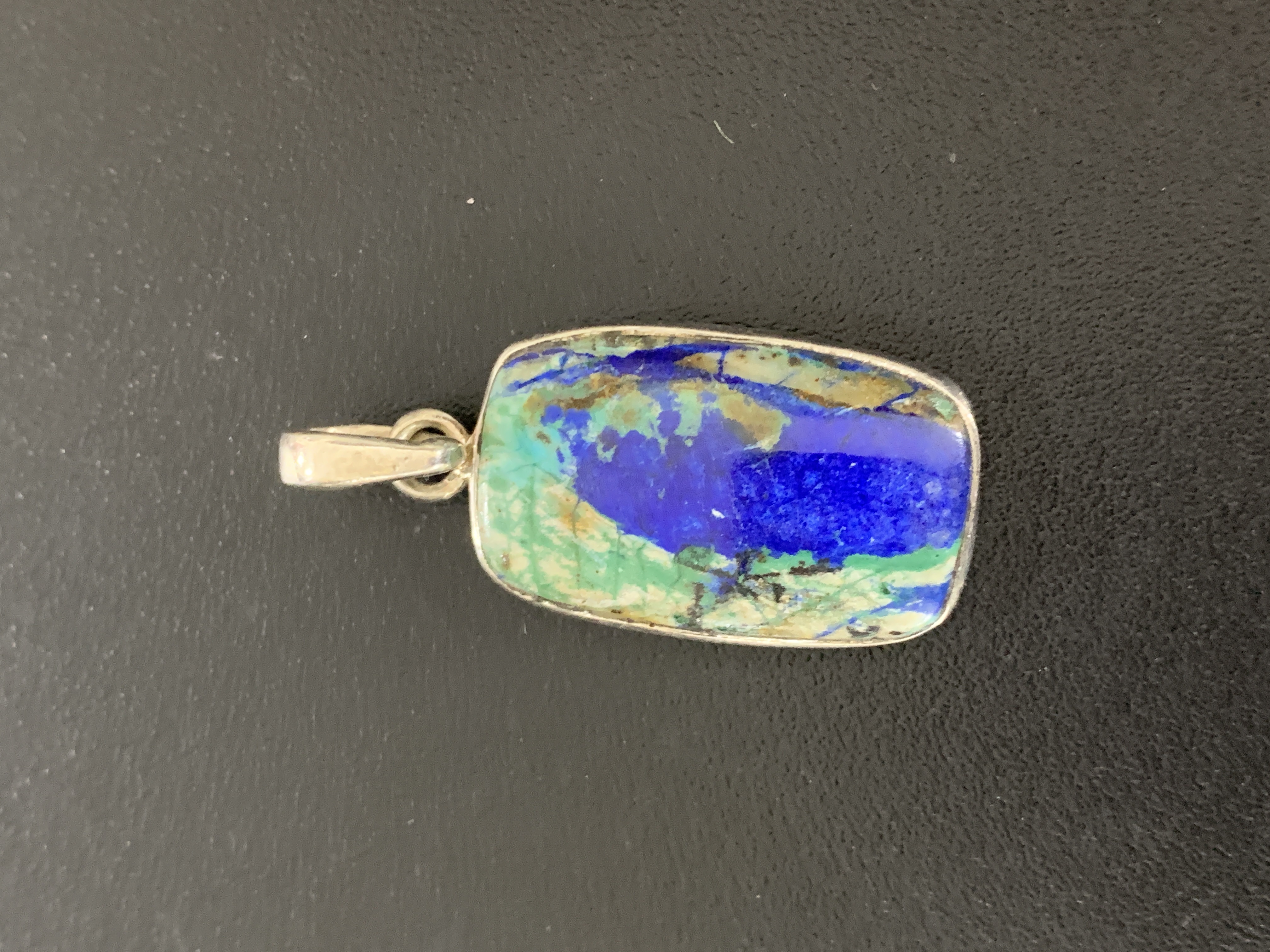 Azurite With Malachite Silver Pendant