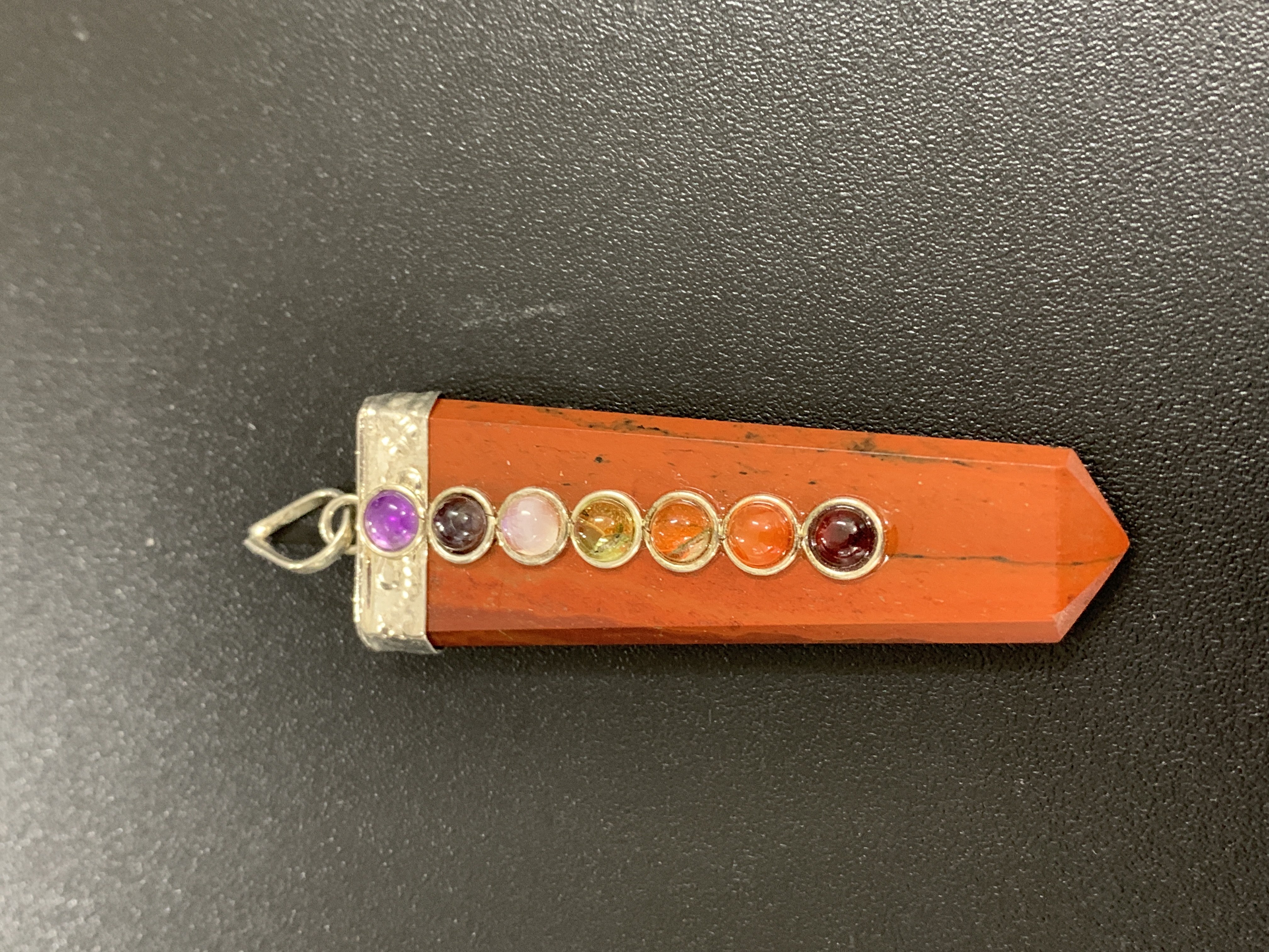 Red Jasper With Chakra Silver Pendant