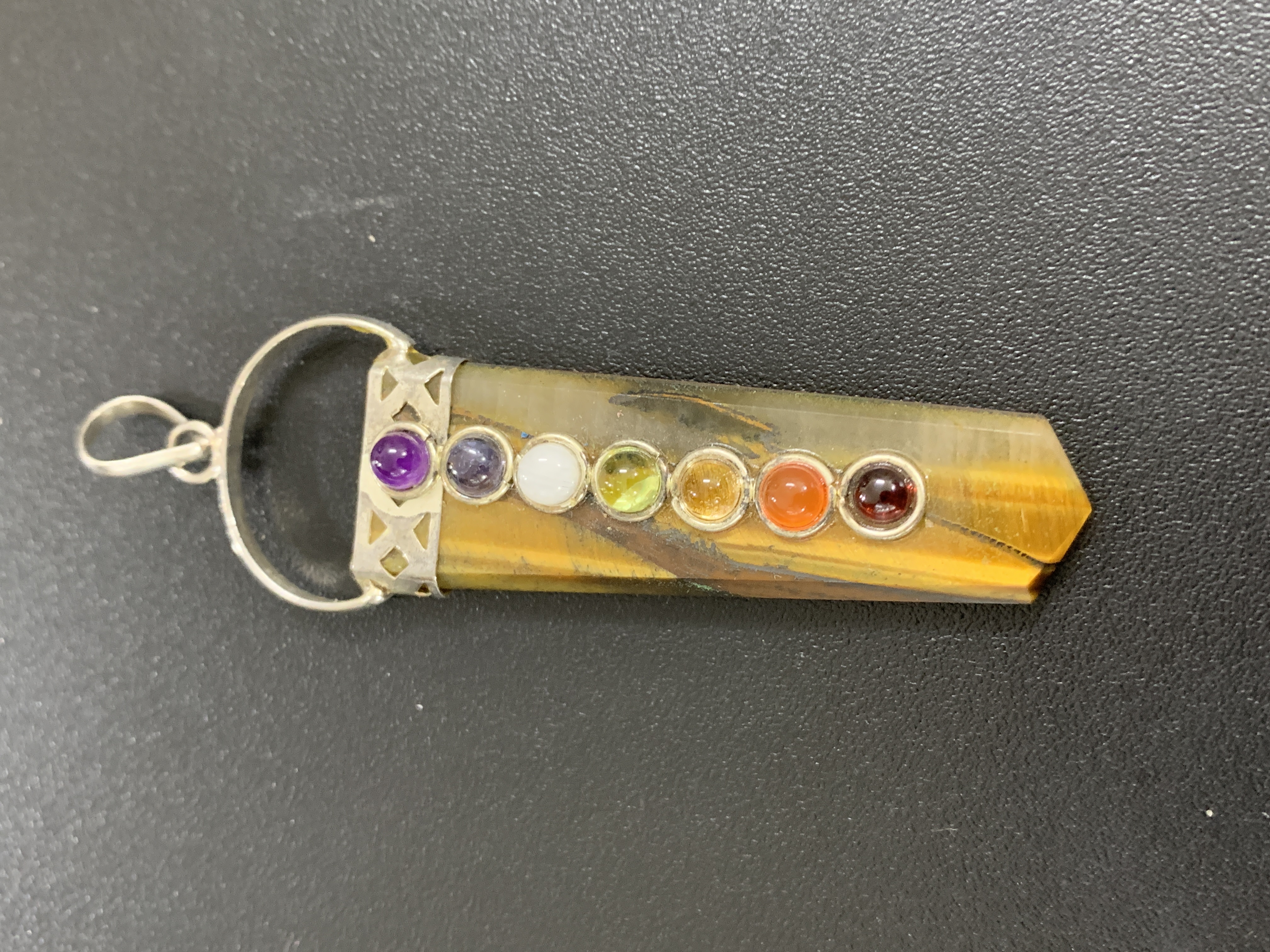 Tiger’s Eye With Chakra Silver Pendant