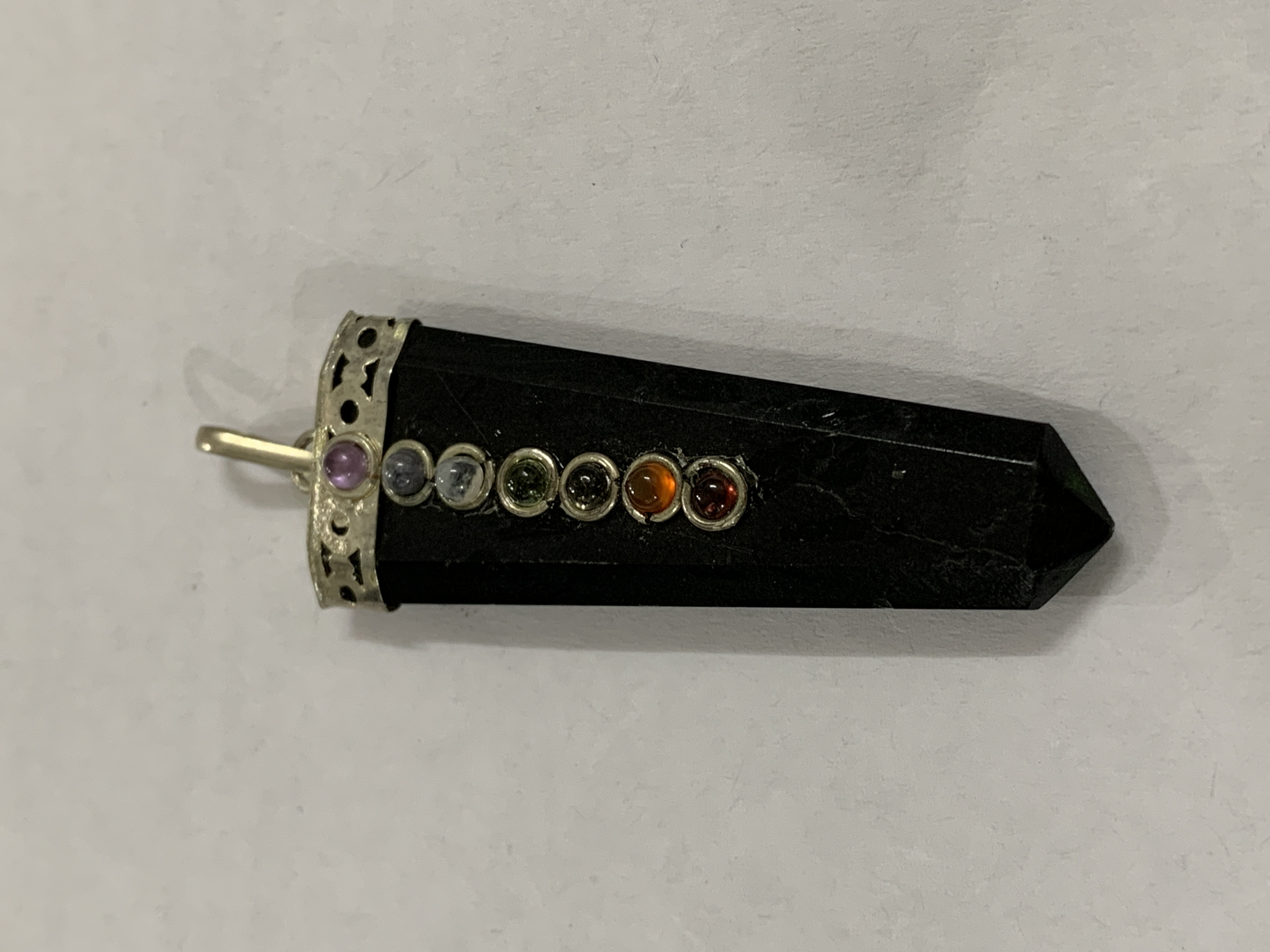 Black Tourmaline With Chakra Silver Pendant