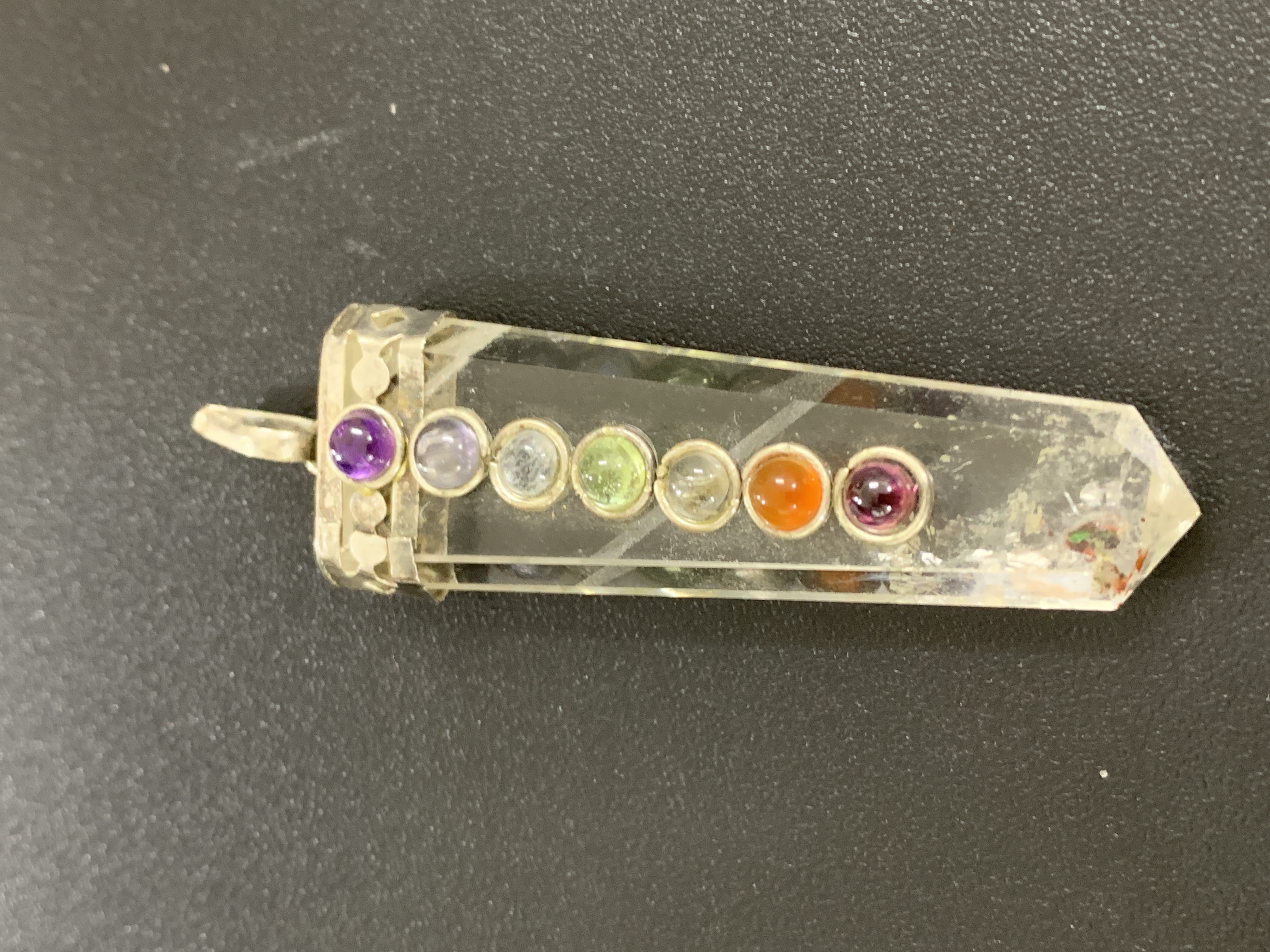 Clear Quartz With Chakra Silver Pendant
