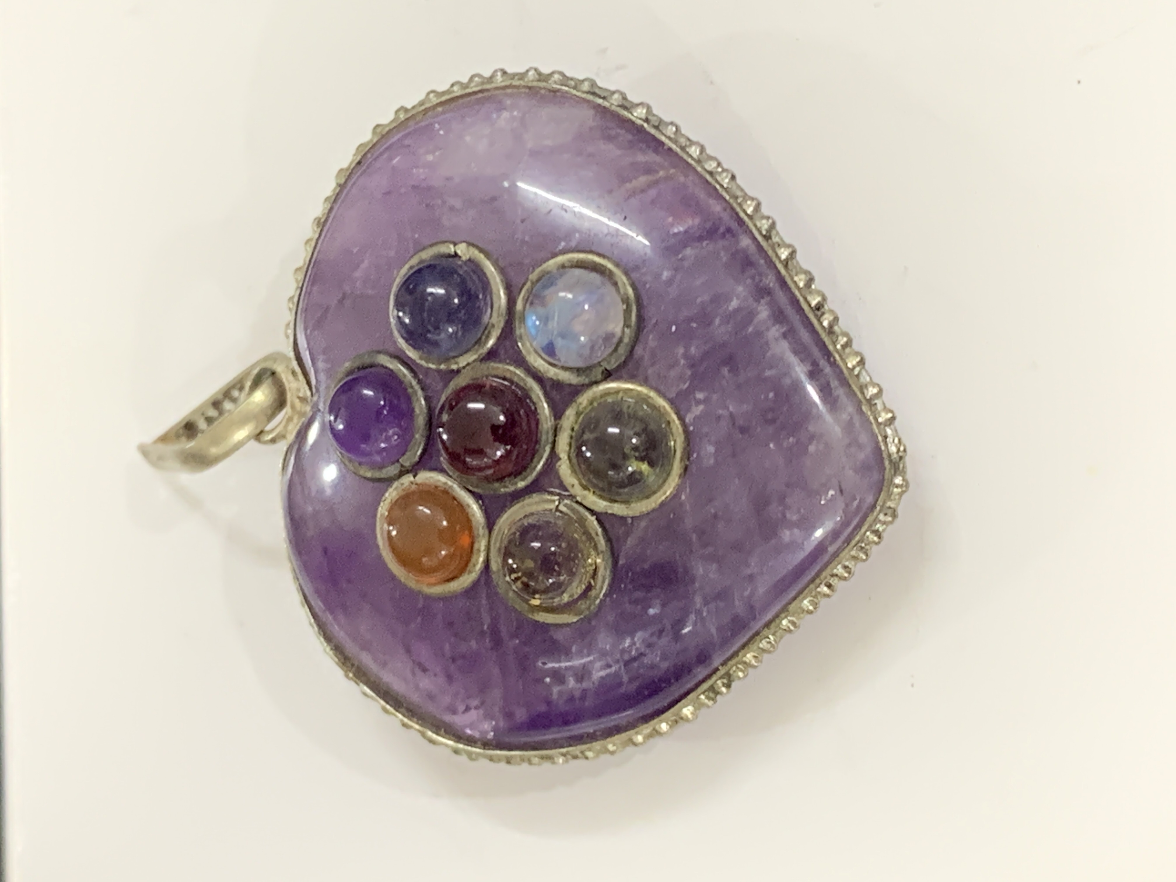 Amethyst With Chakra Silver Pendant